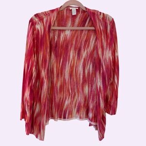 Chico’s Sheer Open Front Cardigan Jacket Red Watercolor Print Size 2 (L/XL)